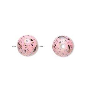 50 Light Pink Silver Gold & Black Paint Spattered 80s Retro 10mm Round Beads